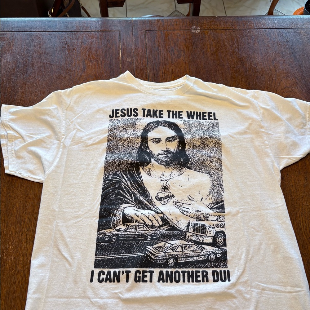 Hot Topic White Graphic Tee with Jesus Design